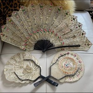 Set of 3 ‘Ancient’ Hand-painted & Hand-tied Goat Skin Fans